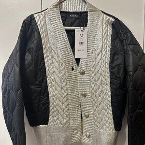 AKIRA WOMEN BOMBER JACKET SIZE M BLACK AND SILVER